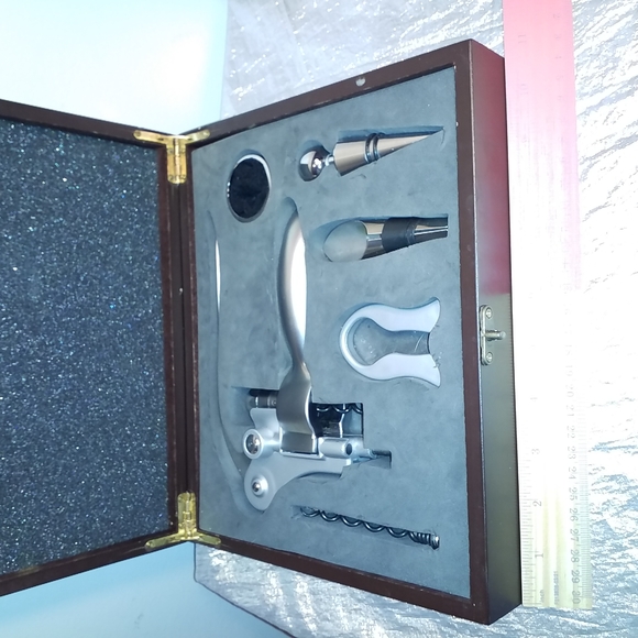 WINE OPENER SET Wood Box 6 piece Deluxe Gift Set - Picture 2 of 9